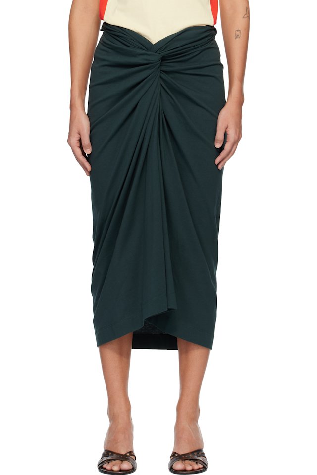 Dries Van Noten — Green Knotted Jersey Midi Skirt