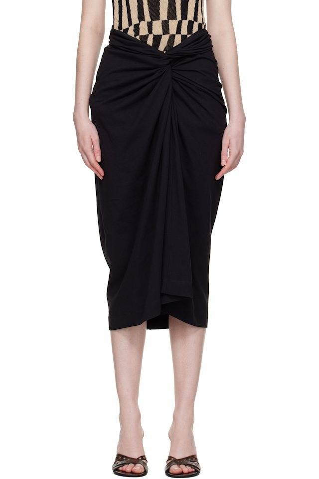 Dries Van Noten — Black Knotted Jersey Midi Skirt