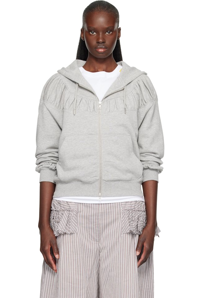 Dries Van Noten — Gray Cropped Loose Zipped Hoodie