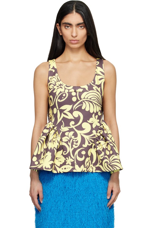 Dries Van Noten — Taupe & Yellow Open Blouse