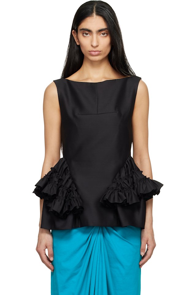 Dries Van Noten — Black Ruffled Peplum Blouse