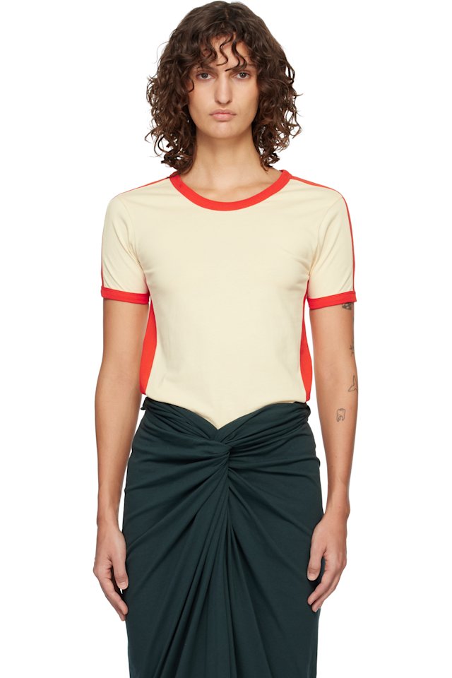 Dries Van Noten — Off-White & Red Fitted Contrast T-shirt