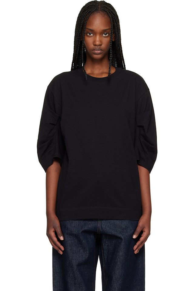 Dries Van Noten — Black Pleated Sleeve T-shirt