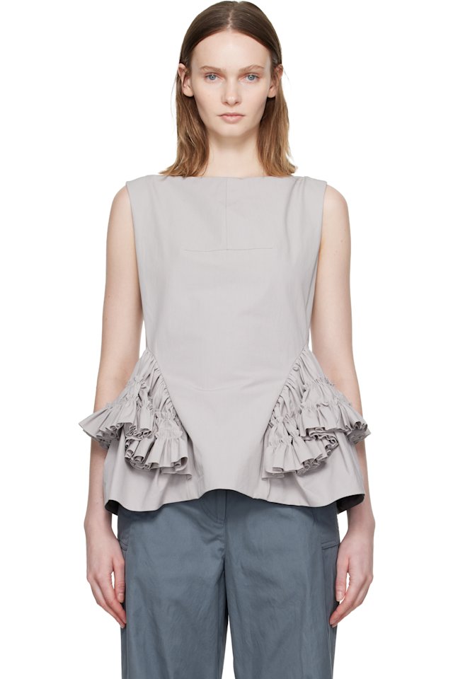 Dries Van Noten — Gray Ruffled Top