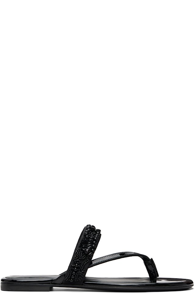 Dries Van Noten — Black Embroidered Matadore Strap Flat Sandals