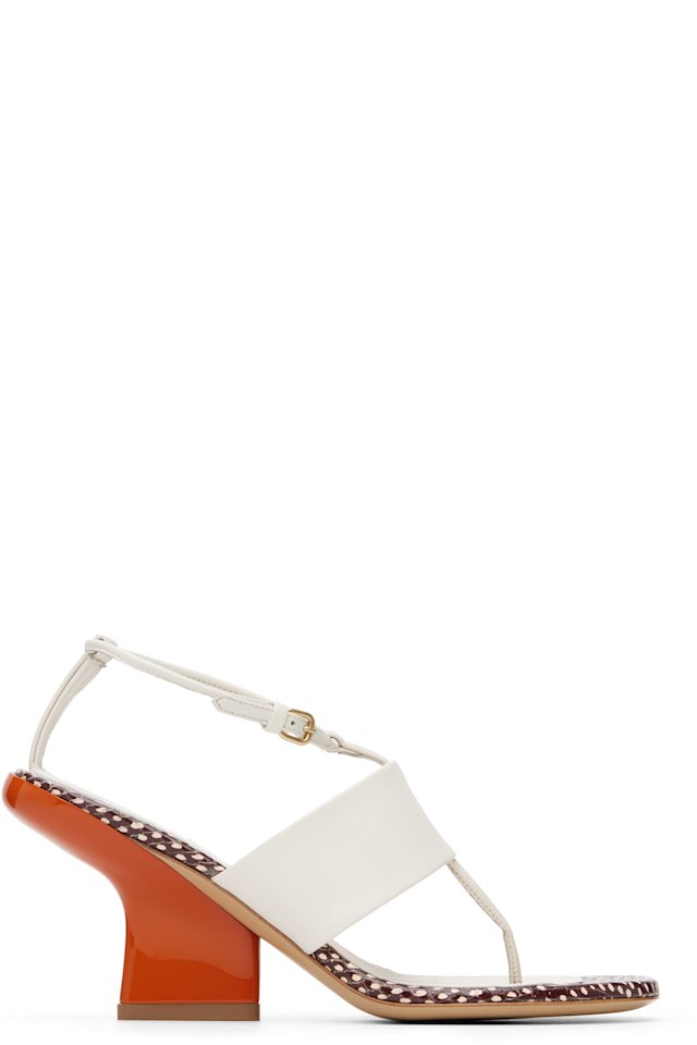Dries Van Noten — White & Orange Leather Heeled Sandals