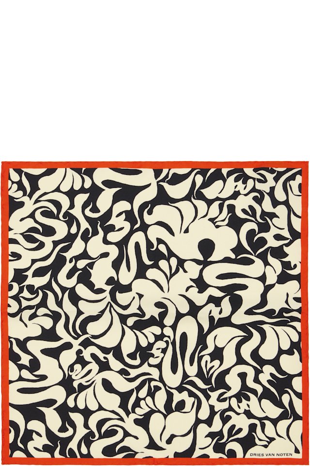 Dries Van Noten — Off-White & Black Silk Pocket Square