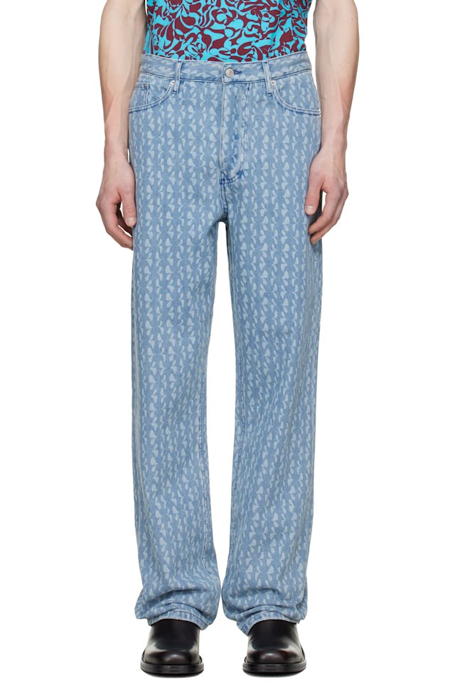 Dries Van Noten — Blue Printed-Graphic Jeans