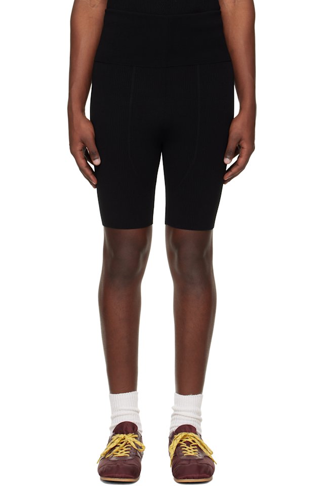 Dries Van Noten — Black Rib Knit Biker Shorts