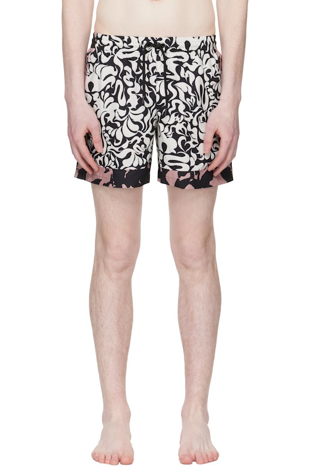 Dries Van Noten — White & Black Printed Swim Shorts