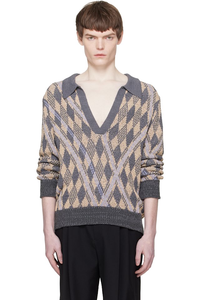 Dries Van Noten — Gray & Beige Knit Polo