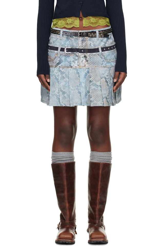 Andersson Bell — Blue Python Fade Denim Printed Miniskirt
