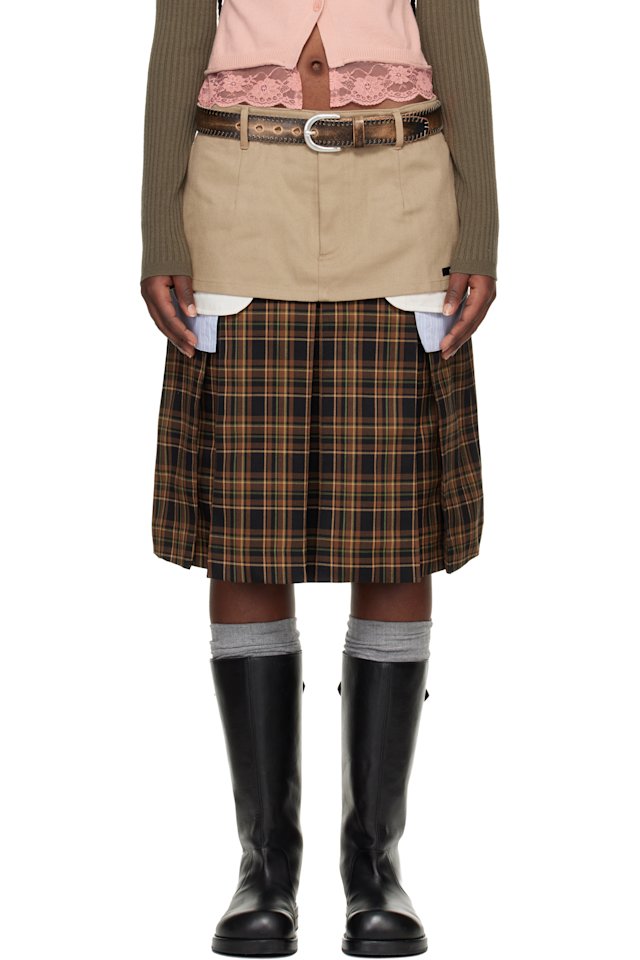 Andersson Bell — Brown Double Layered Pleats Midi Skirt