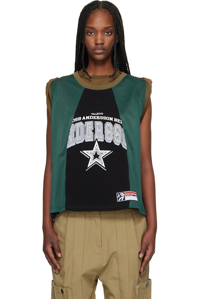 Andersson Bell — Khaki & Green Layered Roll Up Basketball Jersey T-shirt