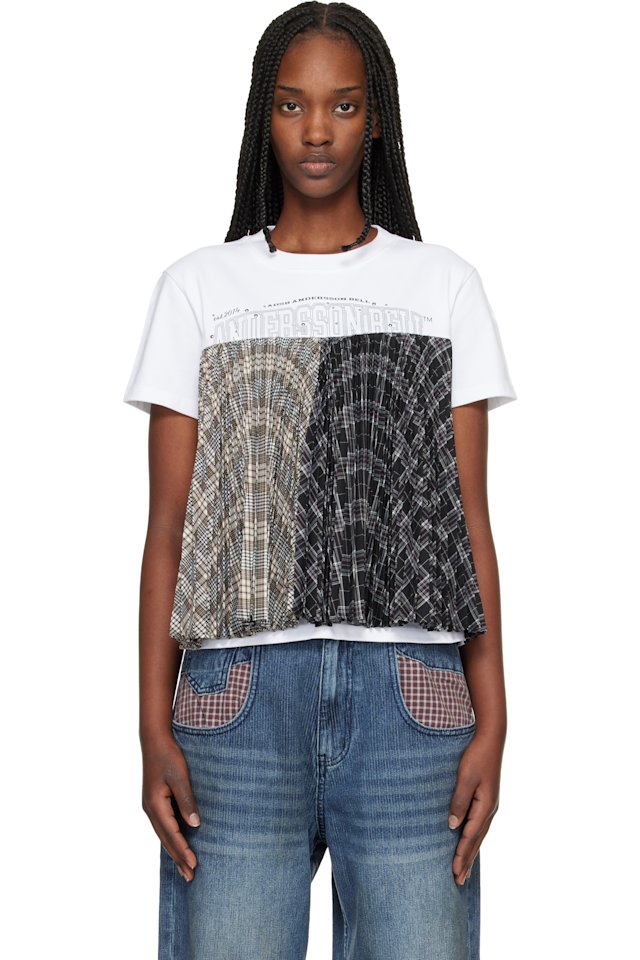 Andersson Bell — SSENSE Exclusive White Studded Pleats Hybrid T-shirt