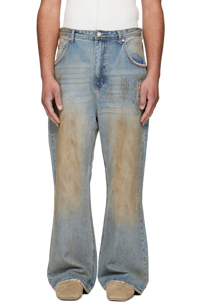 Andersson Bell — Blue Destroyed Wide-Leg Jeans