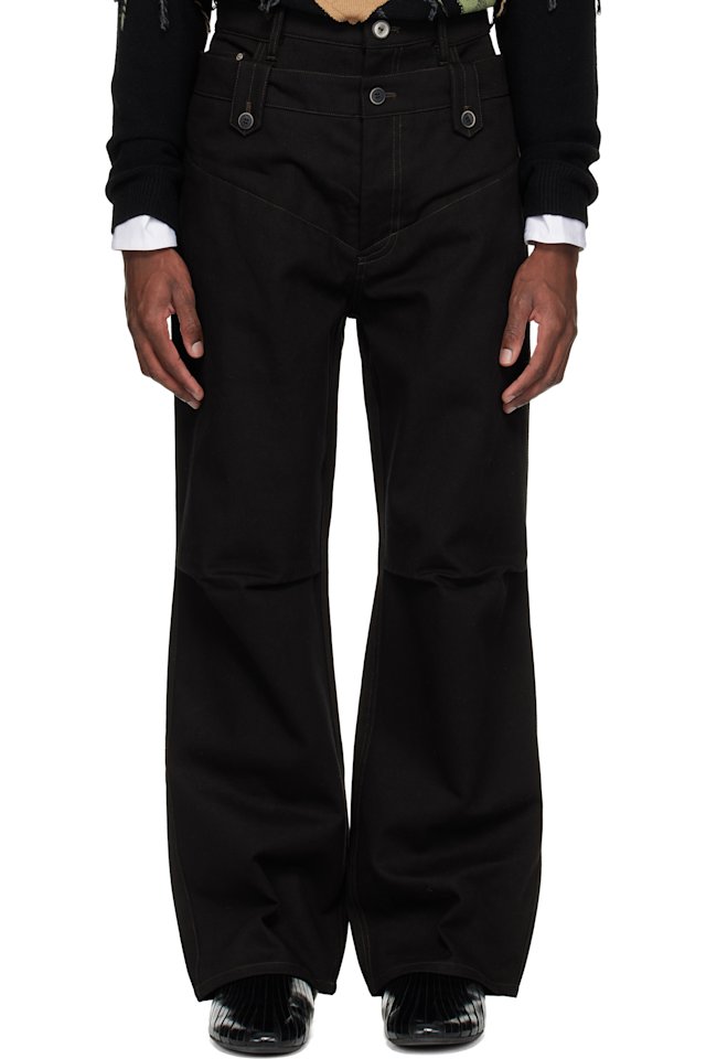 Andersson Bell — Black Double Waistband Wide-Leg Trousers