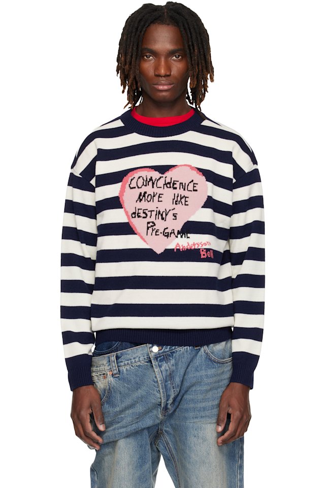 Andersson Bell — Navy & White Heart Message Crew-Neck Sweater