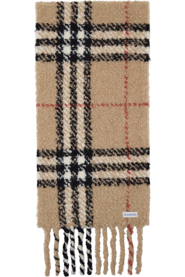 Burberry — Beige Check Alpaca Wool Blend Bouclé Scarf