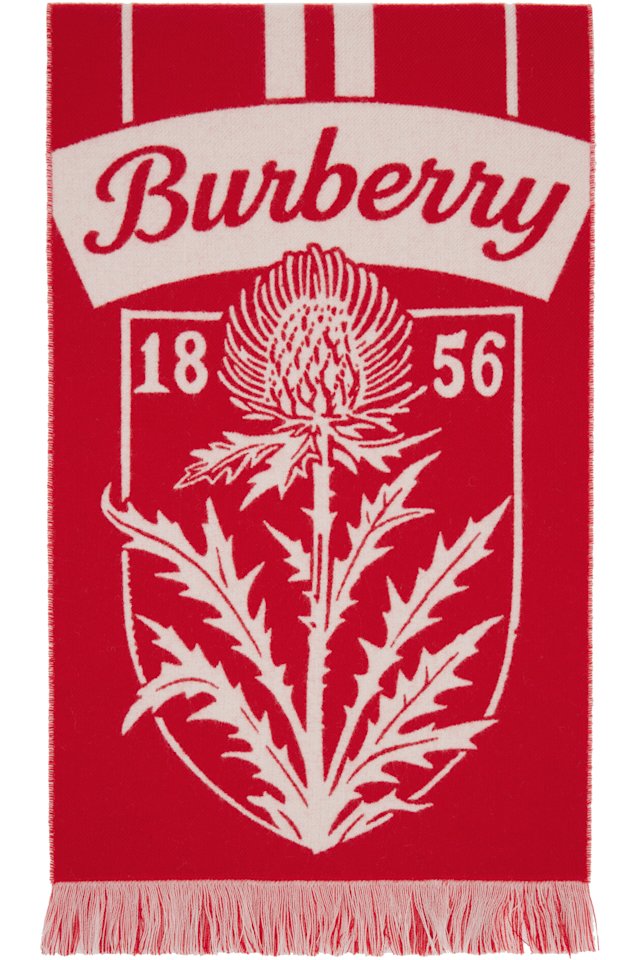 Burberry — Red Thistle Shield Wool Scarf