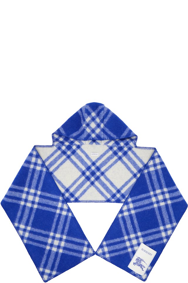 Burberry — Blue Check Wool Hooded Scarf