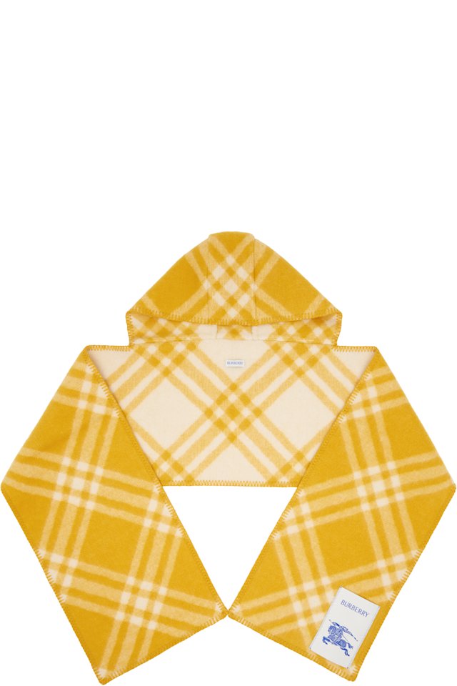 Burberry — Yellow Check Wool Hooded Scarf