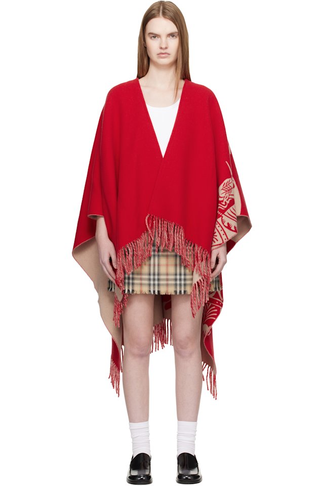 Burberry — Red EKD Wool Cashmere Cape