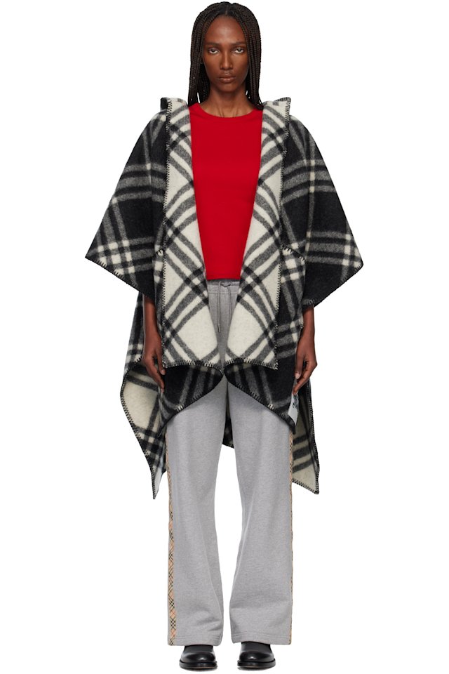 Burberry — Black Check Wool Reversible Cape