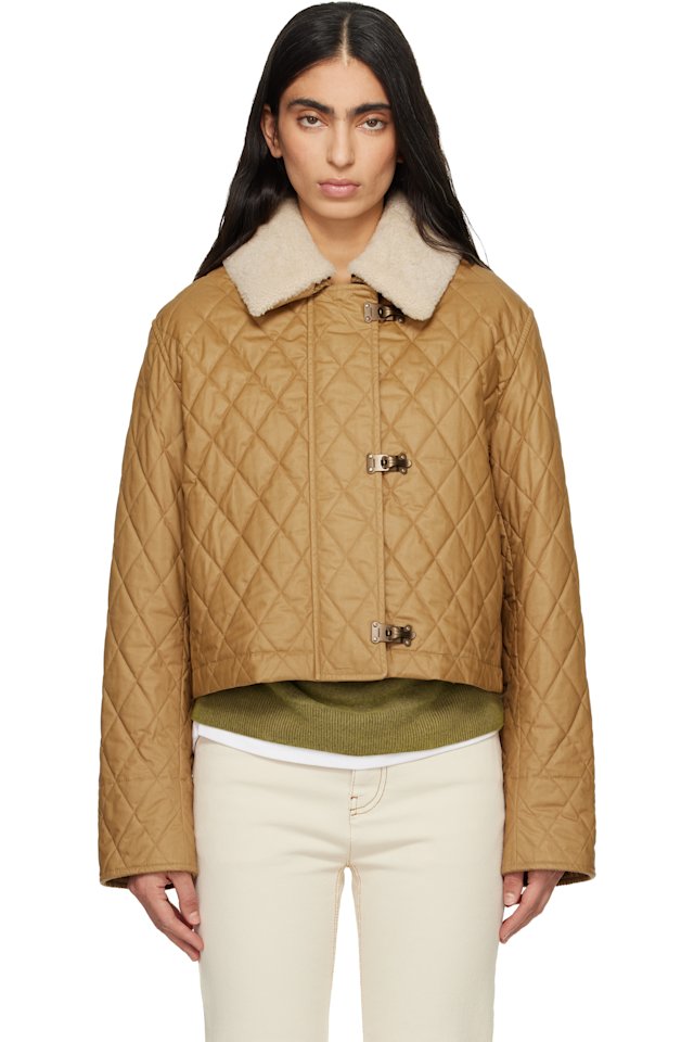 Burberry — Brown Shearling Collar Quilted Cotton Howle Jacket