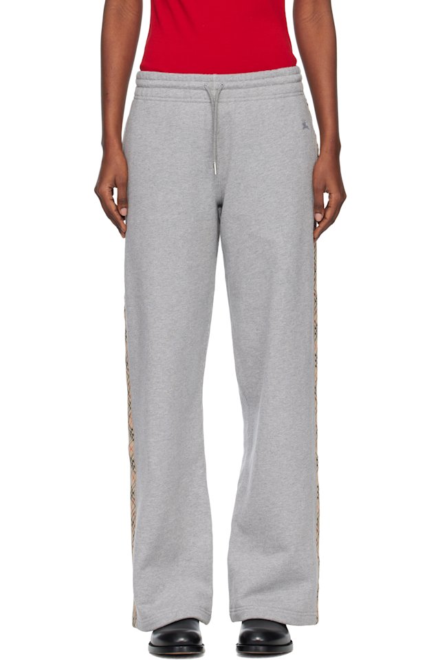 Burberry — Gray Check Trim Cotton Track Pants