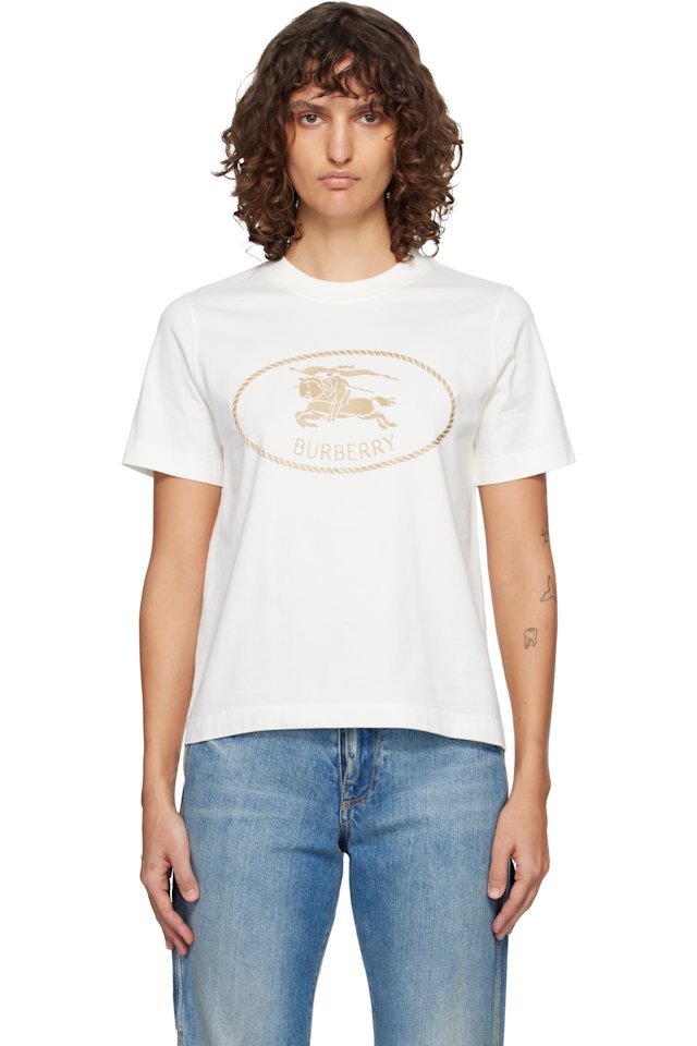Burberry — Off-White Knight Stamp Cotton T-shirt