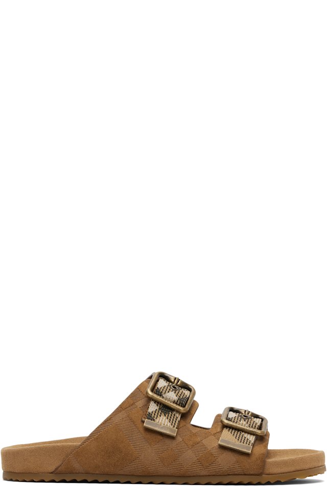 Burberry — Brown Check Suede Urchin Sandals