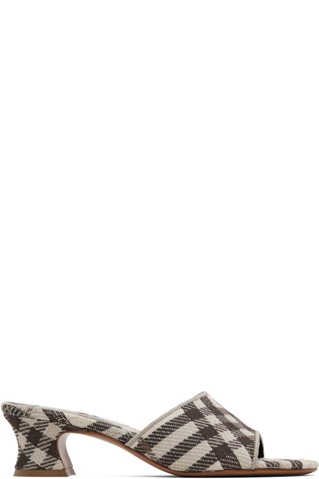 Burberry — Brown & White Check Sloane Mule Heeled Sandals