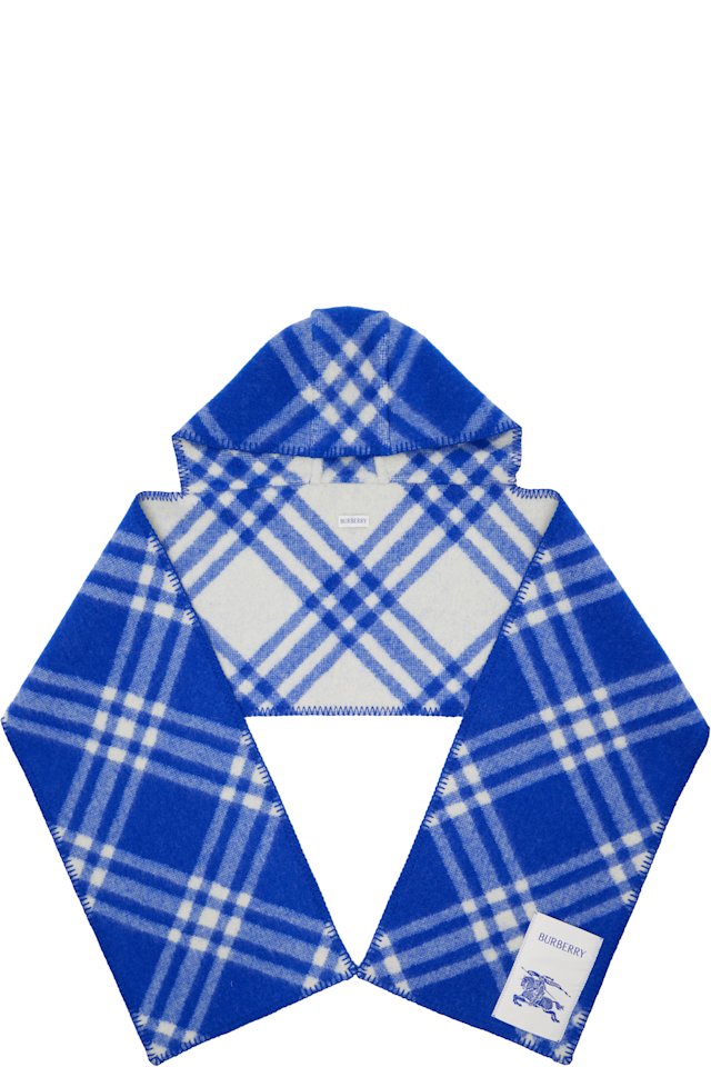 Burberry — Navy Check Hooded Scarf