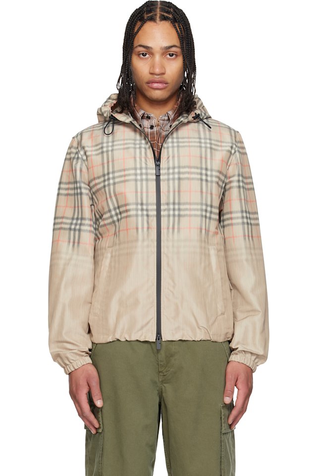 Burberry — Beige Gradient Check Hooded Jacket