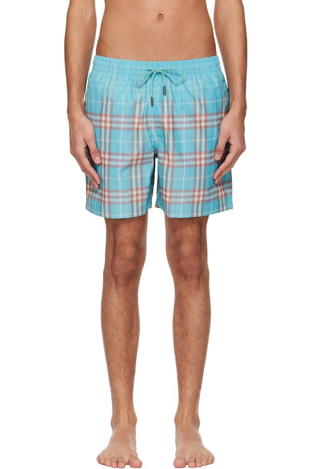 Burberry — Blue Gradient Check Swim Shorts