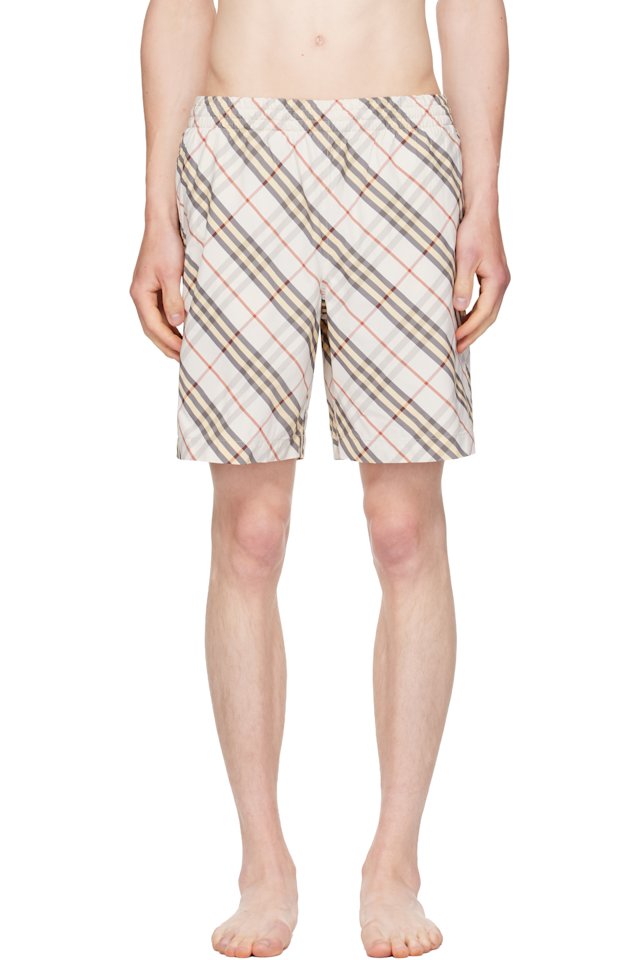Burberry — Beige Check Swim Shorts