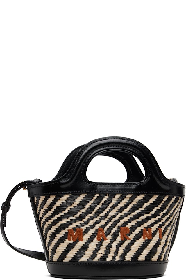 Marni — Black & White Wavy Raffia-Effect Tropicalia Micro Tote