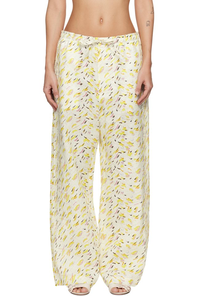 Marni — Yellow Linen 'Brushstroke Wave' Print Trousers