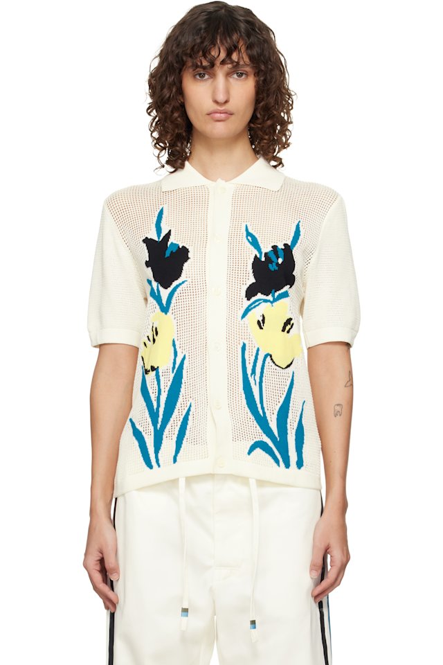 Marni — Beige Polo-Collar & Flowers Shirt