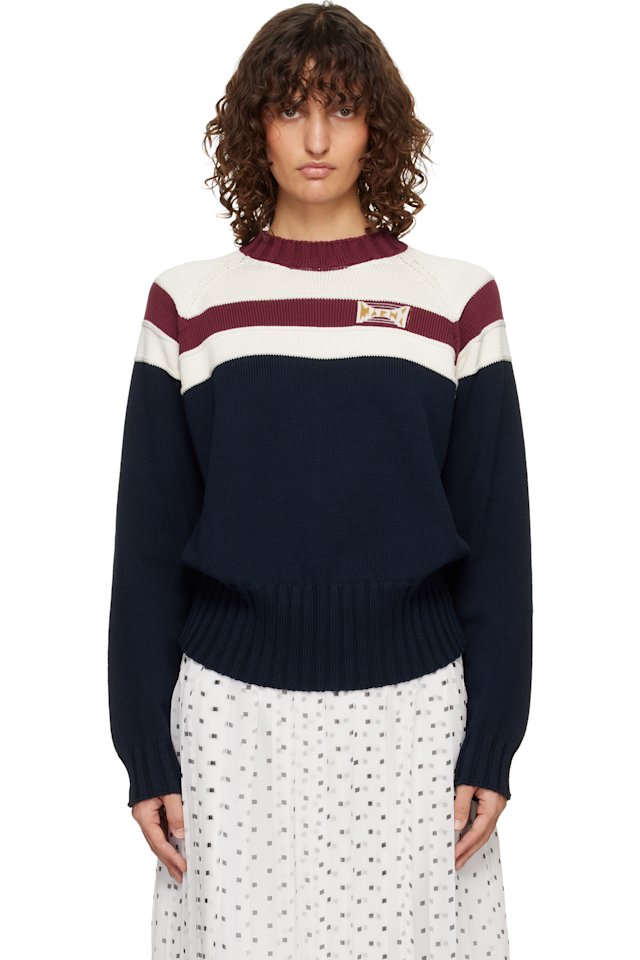 Marni — Off-White & Navy Contrast Stripe Cotton Sweater
