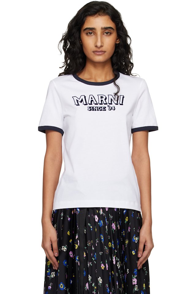 Marni — White Flock Print Jersey T-shirt