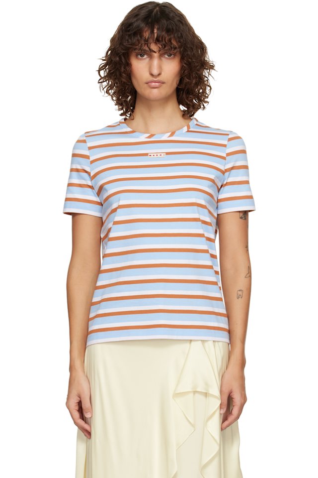 Marni — Blue & Brown Striped Cotton T-shirt