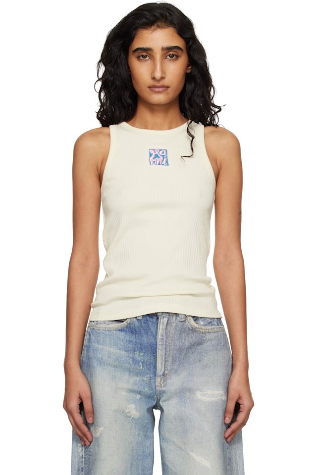 Marni — Off-White Ribbed Cotton Marni Frame Logo Tank Top