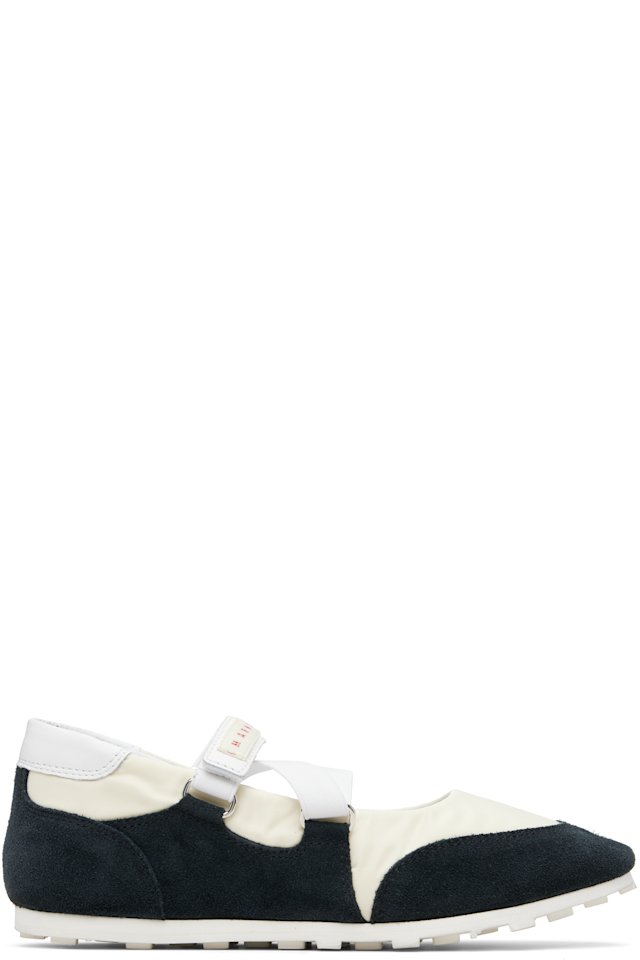 Marni — Off-White & Black Mary Jane Velcro Sneakers