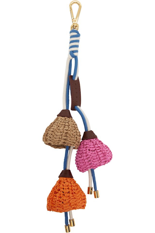 Marni — Orange & Pink Paper Raffia Flower Keychain