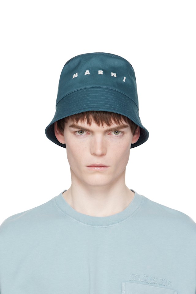 Marni — Navy Embroidered Logo Water-Repellent Gabardine Bucket Hat