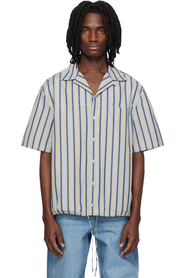 Marni — Multicolor Striped Drawstring Hem Cotton Shirt