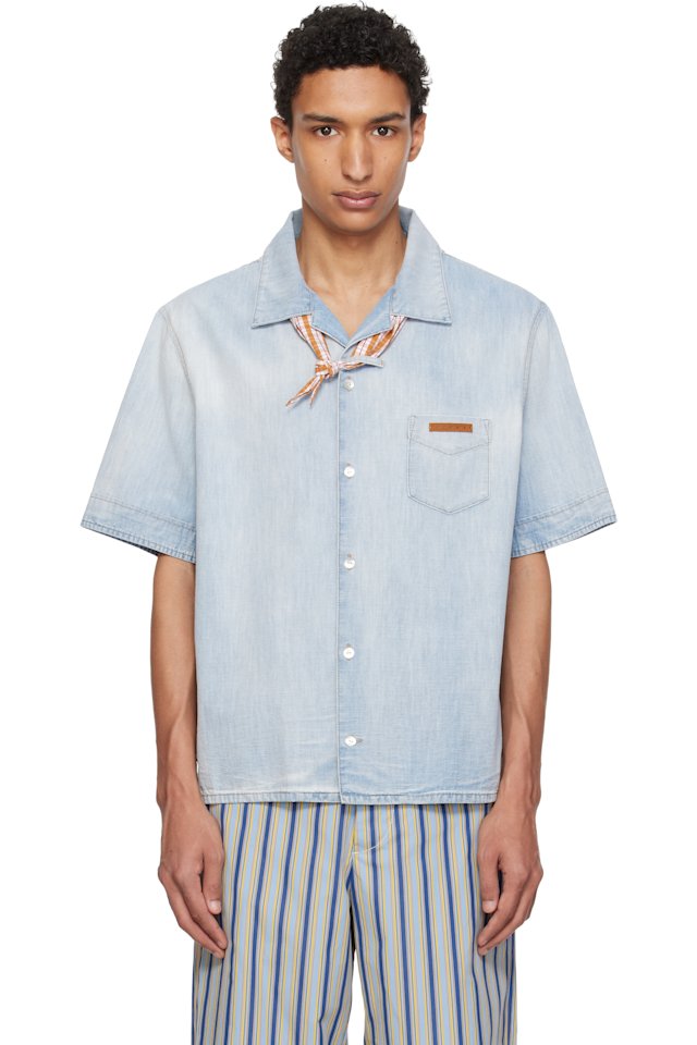Marni — Blue Chambray Neck Tie Shirt