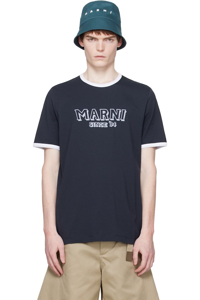 Marni — Navy Cotton Contrast Trims T-shirt